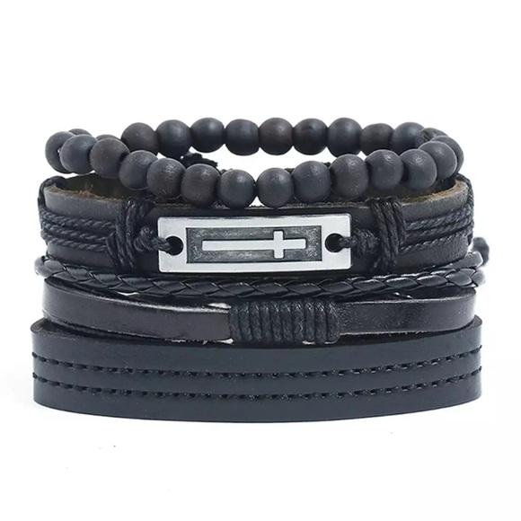 Men’s Genuine Leather Layered Bracelet - Picture 2 of 4